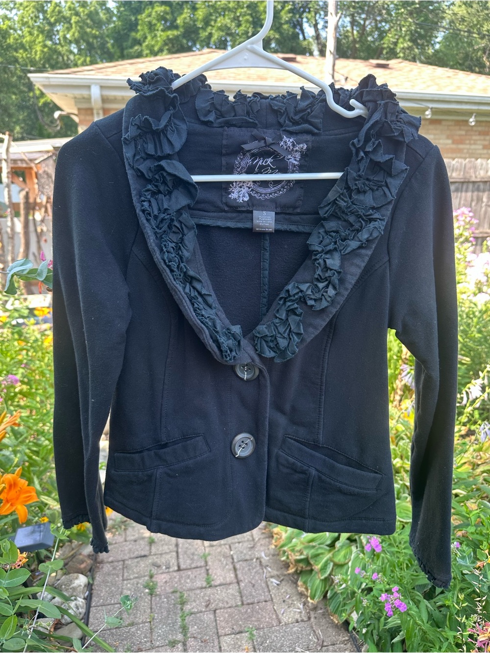 Nick and Mo Women's Black Ruffle Collar Jacket